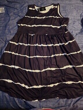 Brand New Plus Size Women's Black and White Striped Sleeveless Dress